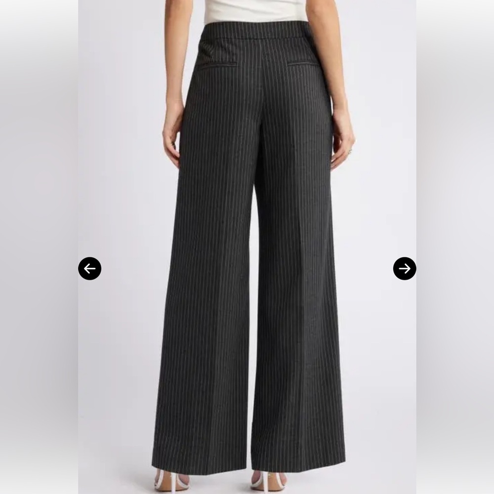 OPEN EDIT Gray pinstriped wide leg pleated front pants size S - Picture 3 of 16